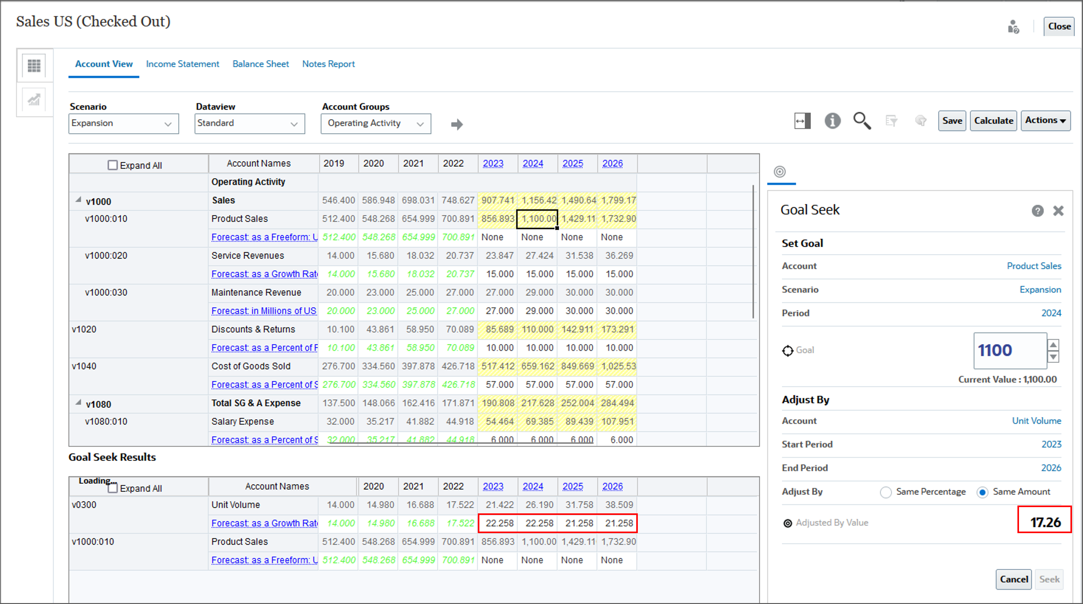 Goal Seek with Adjusted Amount Highlighted